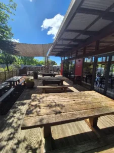 Outdoor seating café Te Kūiti garden seating at Bosco Café